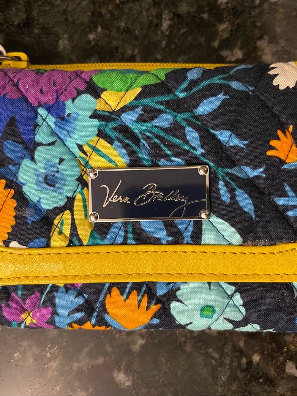 Vera Bradley Quilted Floral Wallet with Yellow Trim